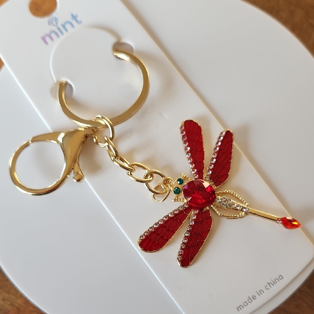 Gold And Red Dragonfly Keychain/Bag Charm